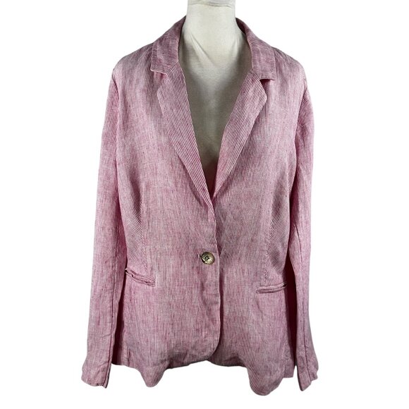Like new PURE Collection Pink & White Striped Linen Blazer Size 8/10 Med… - Picture 1 of 9